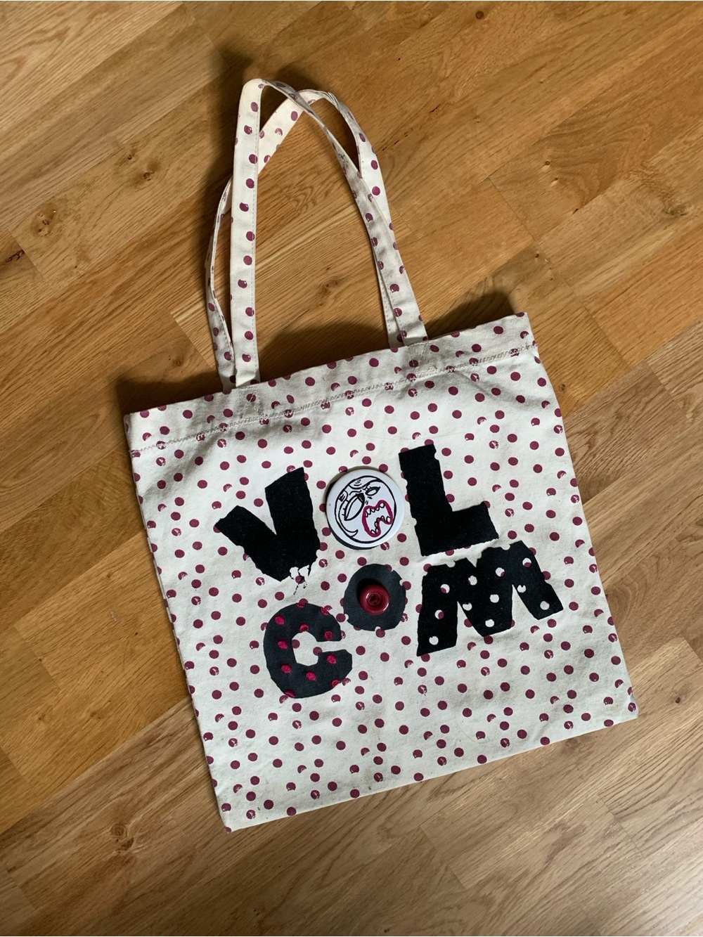 Volcom Polka Dot Canvas Tote Bag